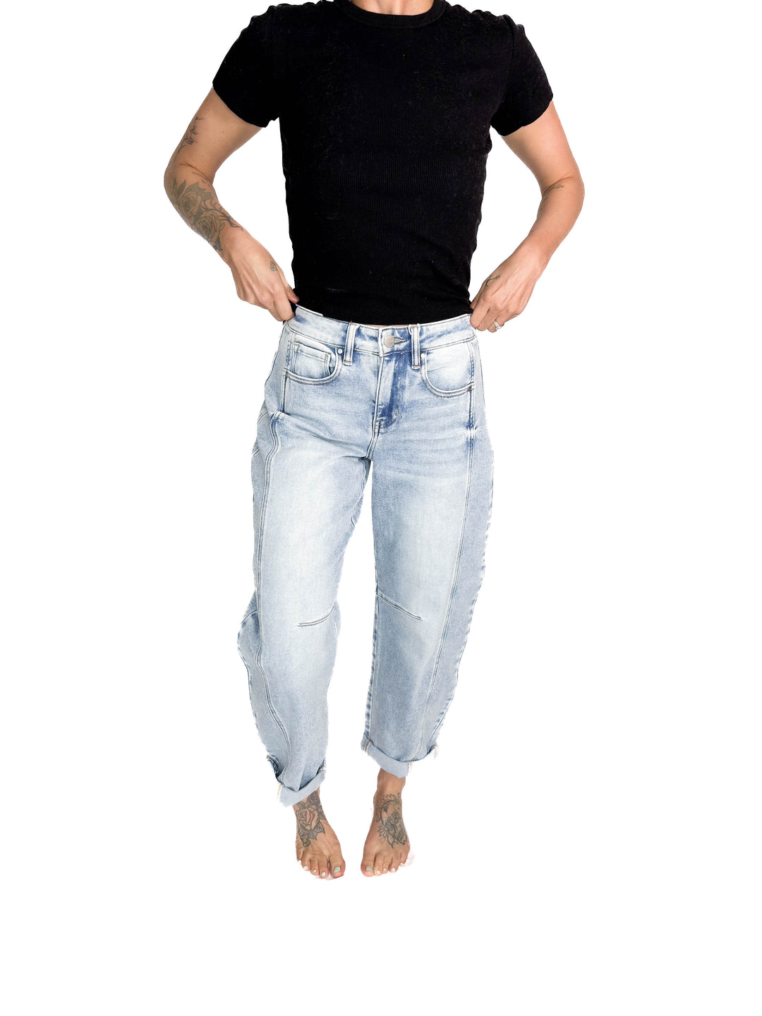 RISEN Ashley High Rise Barrel Jeans- LIGHT WASH