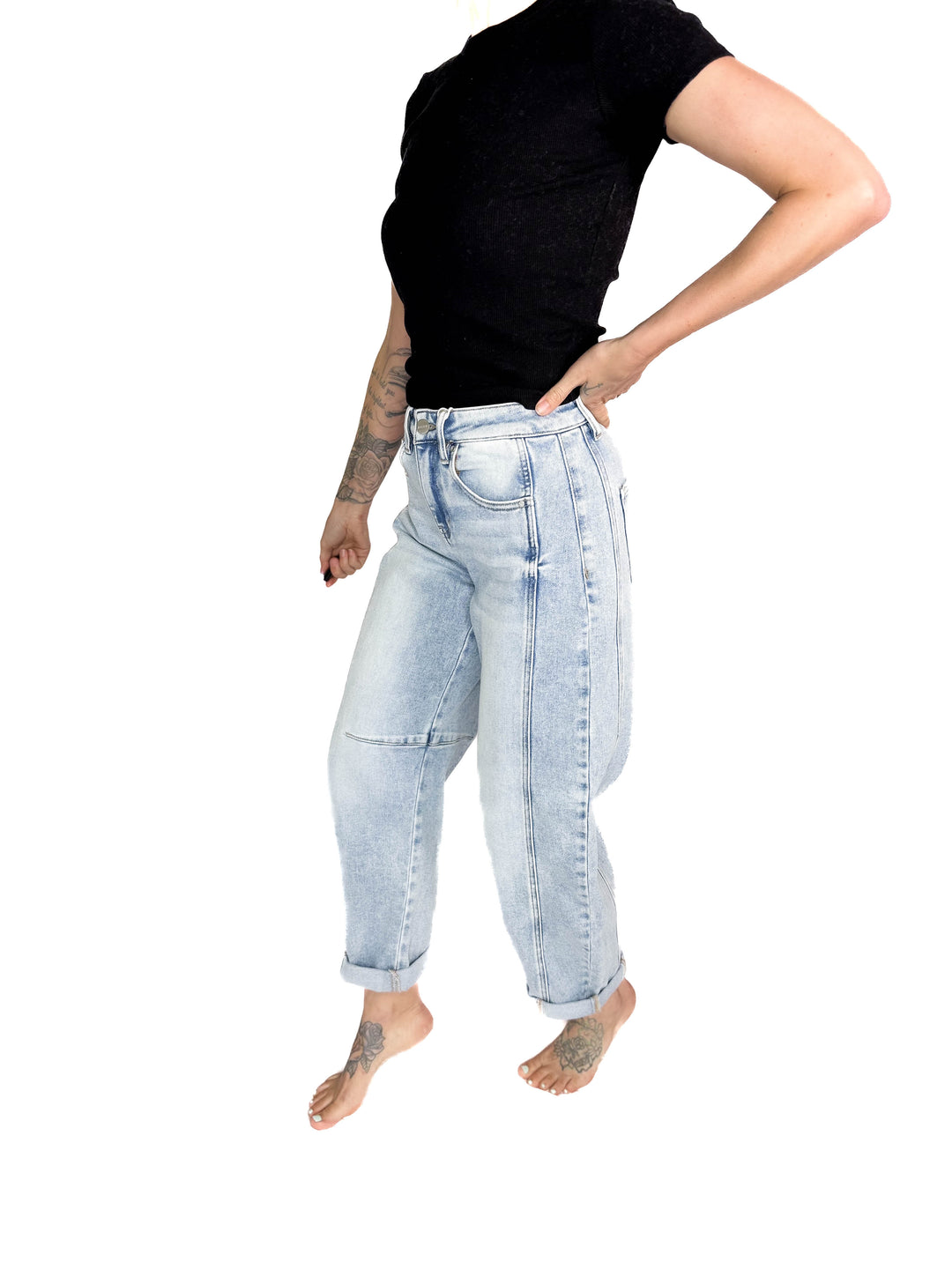 RISEN Ashley High Rise Barrel Jeans- LIGHT WASH