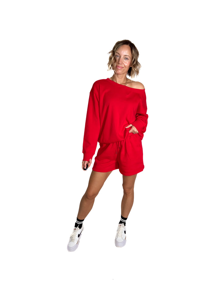 Chill Fleece Shorts Sweat Set- RUBY