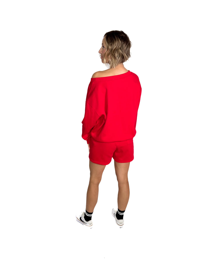 Chill Fleece Shorts Sweat Set- RUBY