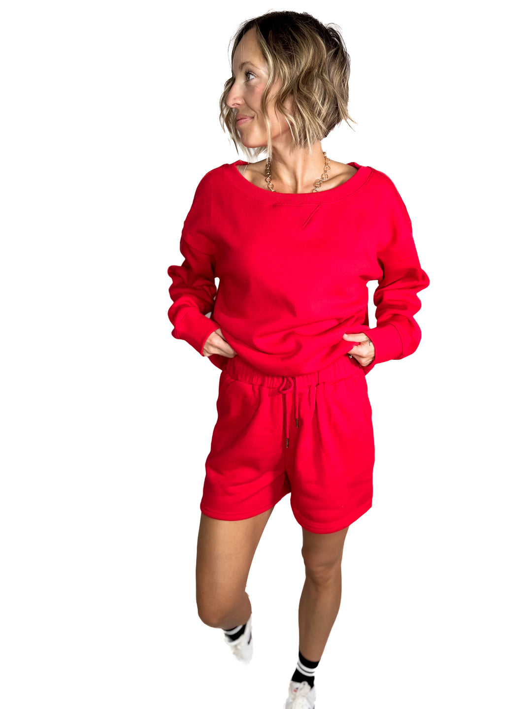Chill Fleece Shorts Sweat Set- RUBY