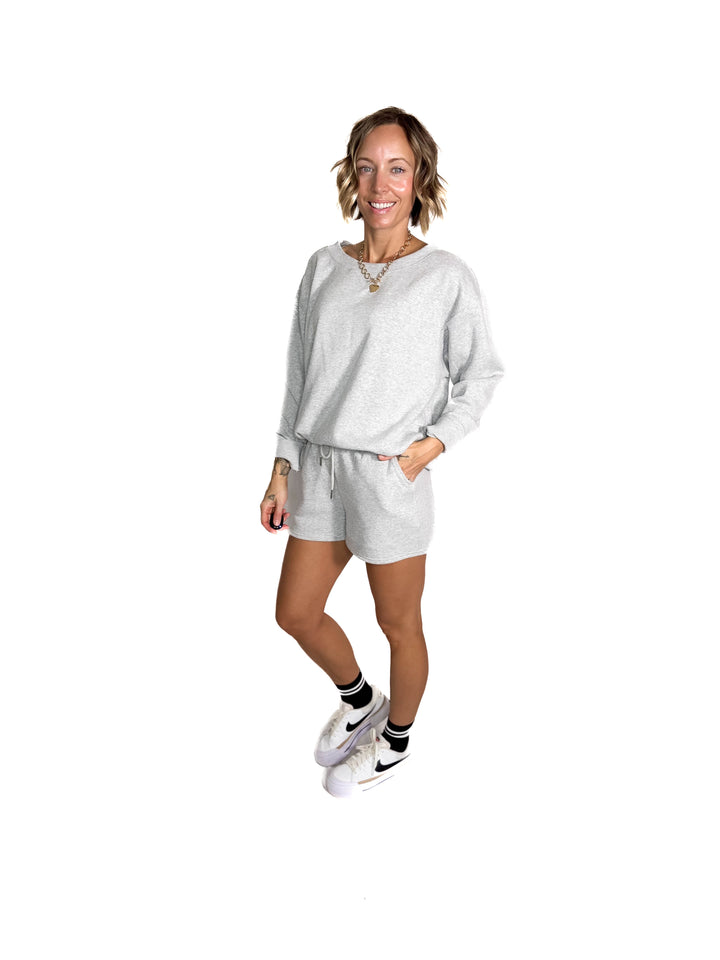 Chill Fleece Shorts Sweat Set- HEATHER GREY