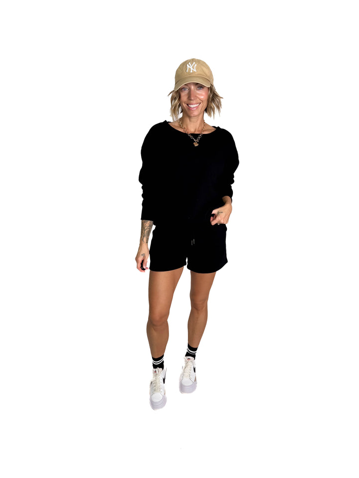 Chill Fleece Shorts Sweat Set- BLACK