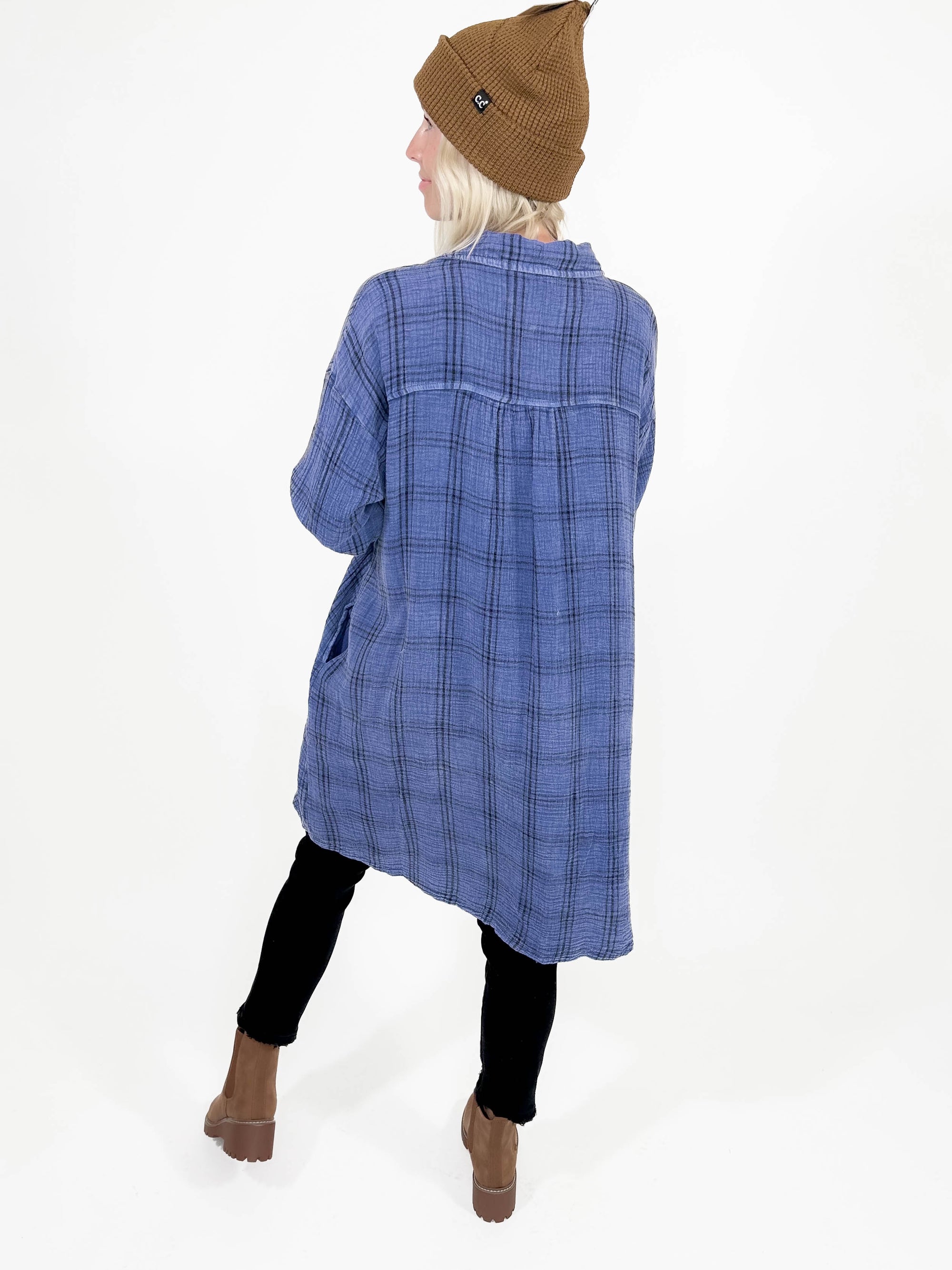 Pumpkin Patch Plaid Button Down- BLUE