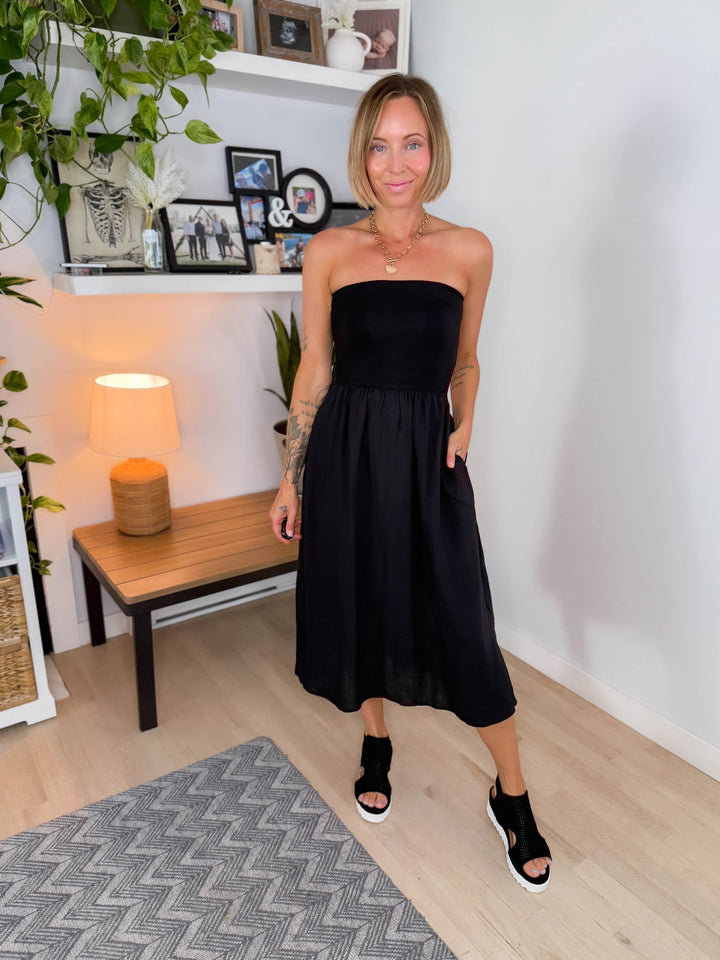 Parker Strapless Fit & Flare Dress- BLACK