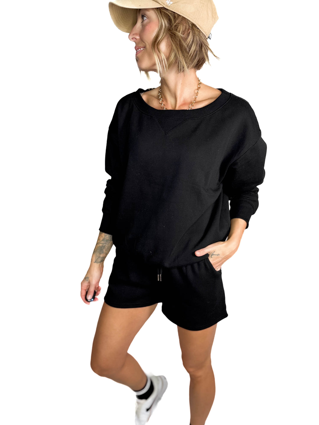 Chill Fleece Shorts Sweat Set- BLACK