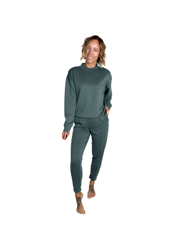 Sandra Scuba Mock Neck And Pullover Jogger Set- ASH JADE
