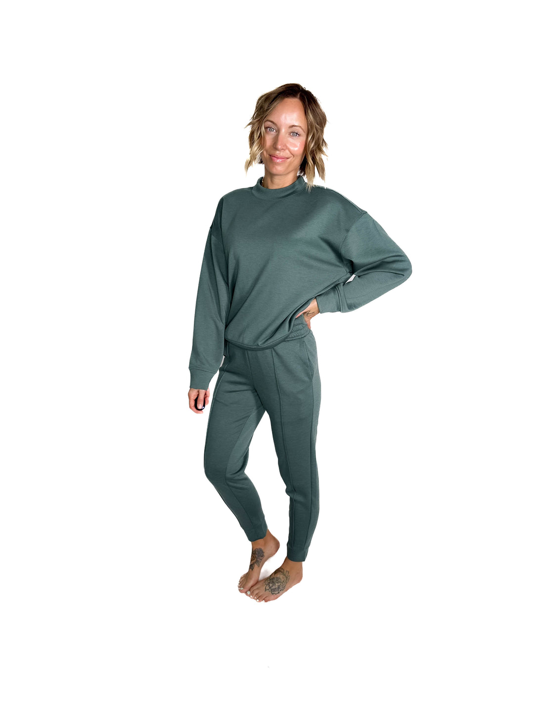 Sandra Scuba Mock Neck And Pullover Jogger Set- ASH JADE