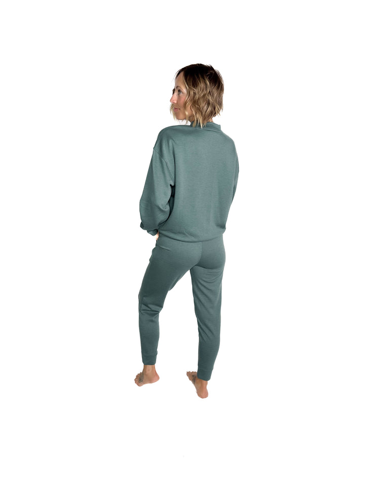 Sandra Scuba Mock Neck And Pullover Jogger Set- ASH JADE