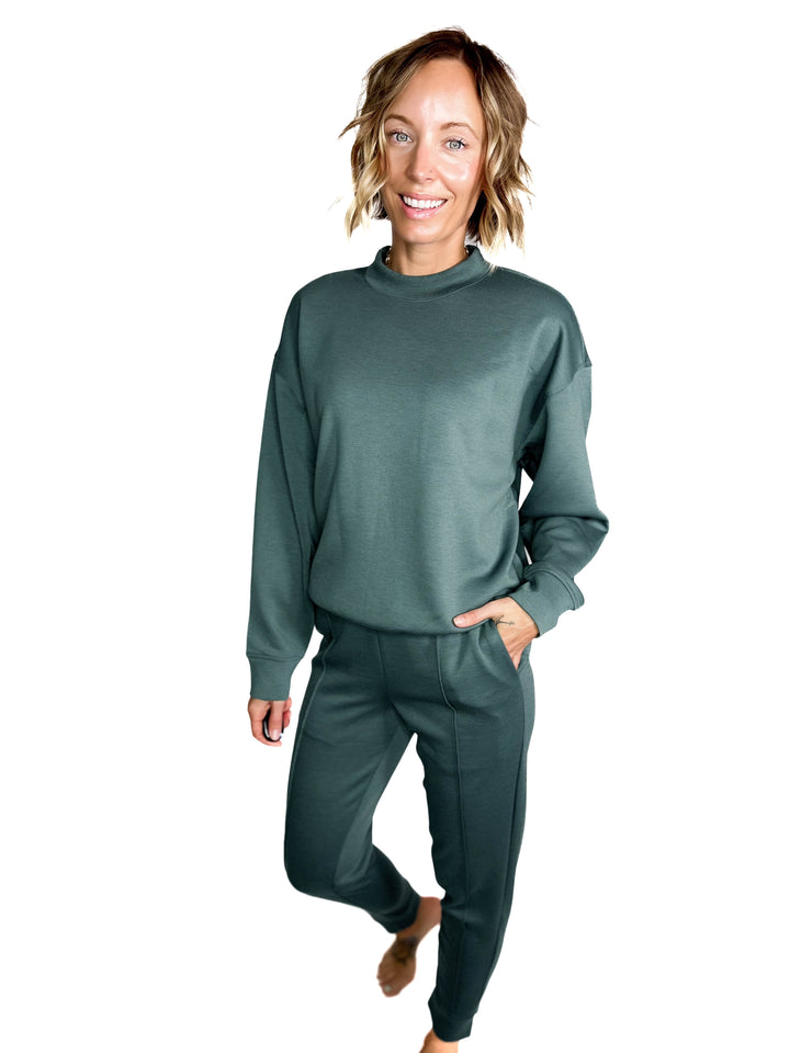 Sandra Scuba Mock Neck And Pullover Jogger Set- ASH JADE