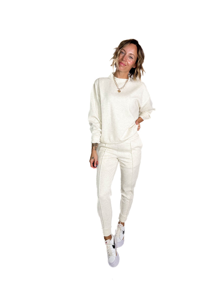Sandra Scuba Mock Neck And Pullover Jogger Set- VANILLA