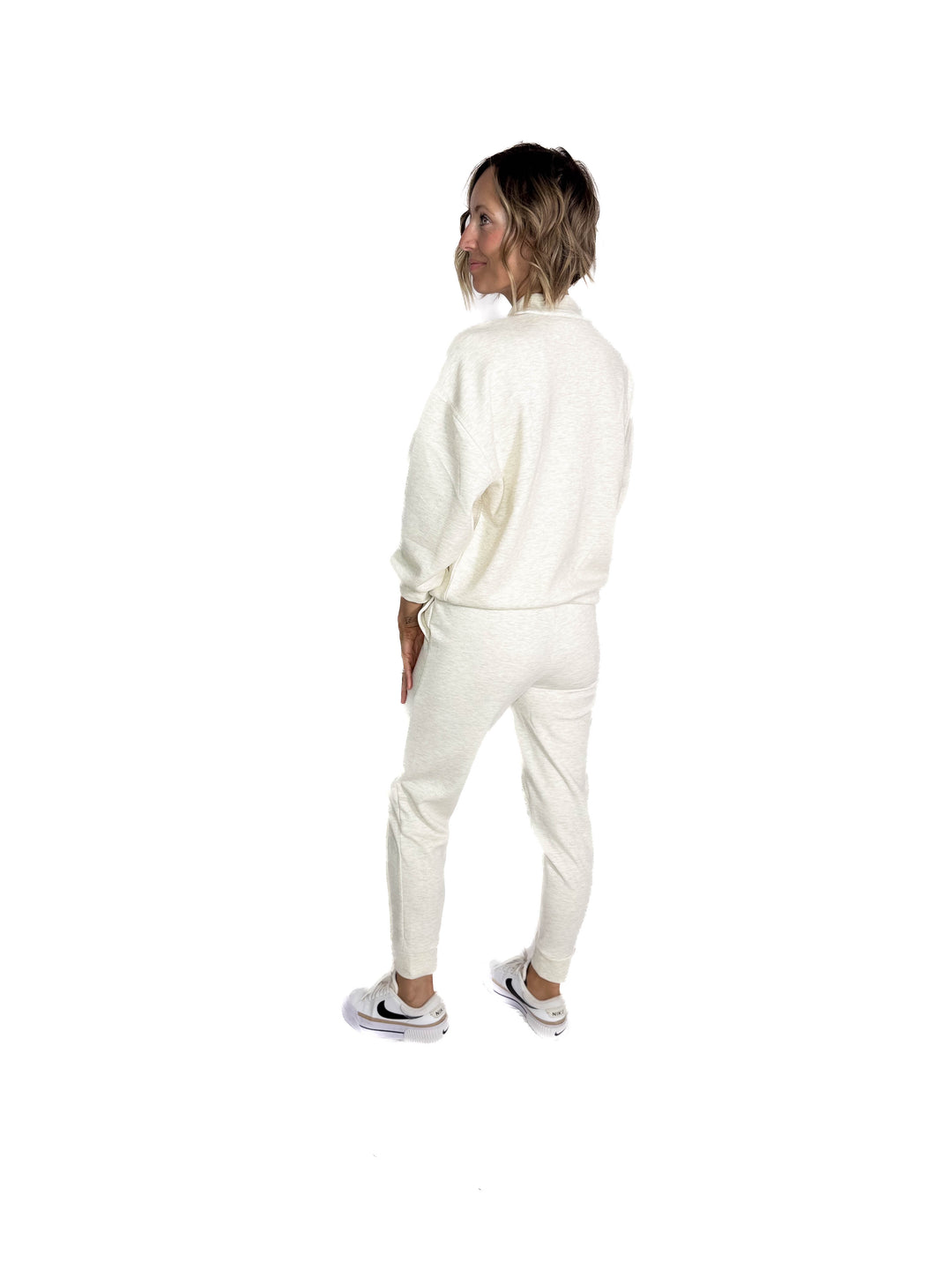 Sandra Scuba Mock Neck And Pullover Jogger Set- VANILLA