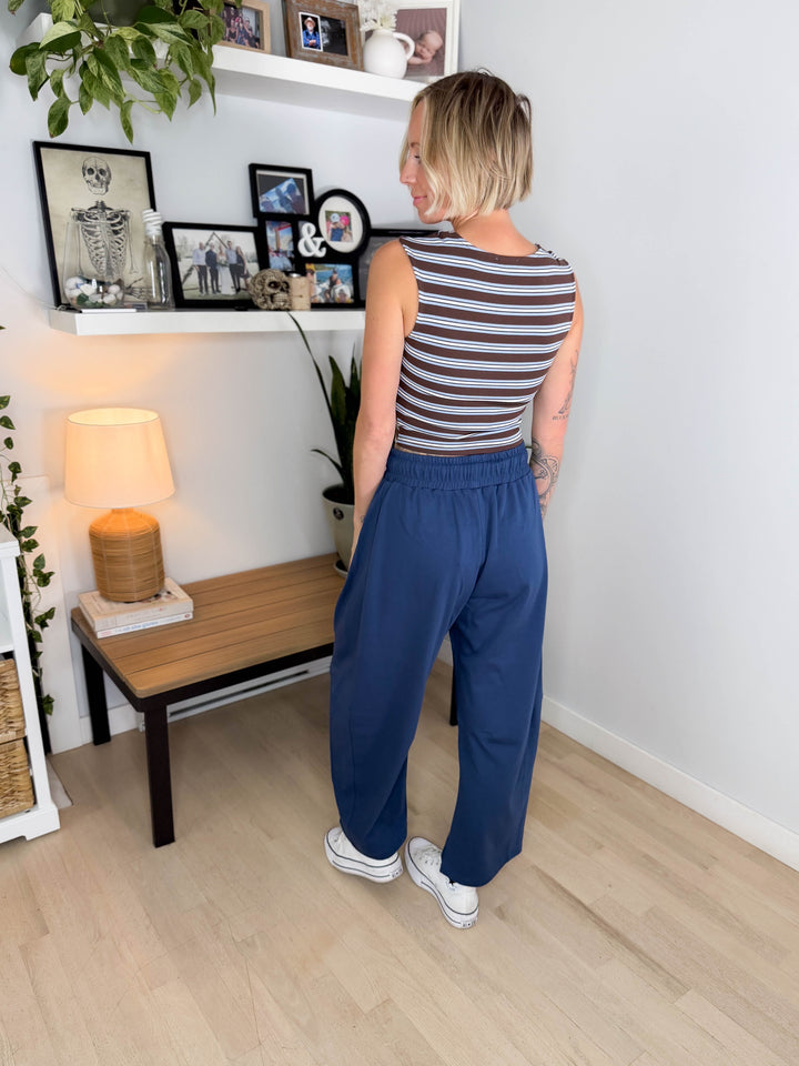 Oakes Cotton Terry Barrel Pant- NAVY