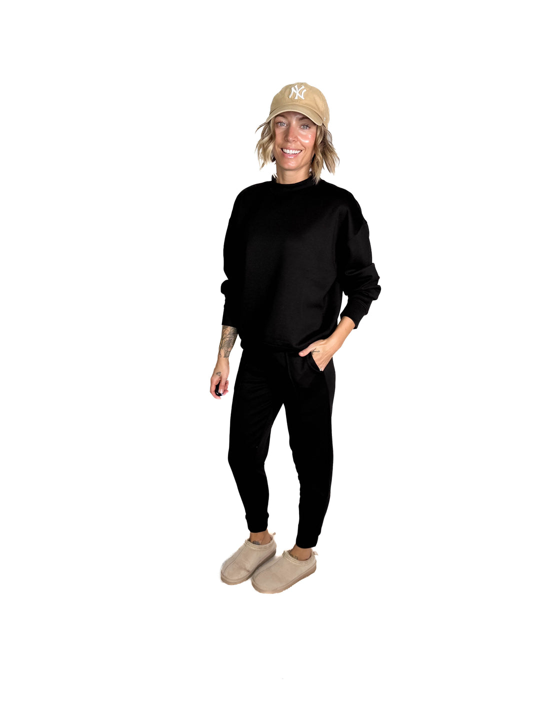 Sandra Scuba Mock Neck And Pullover Jogger Set- BLACK