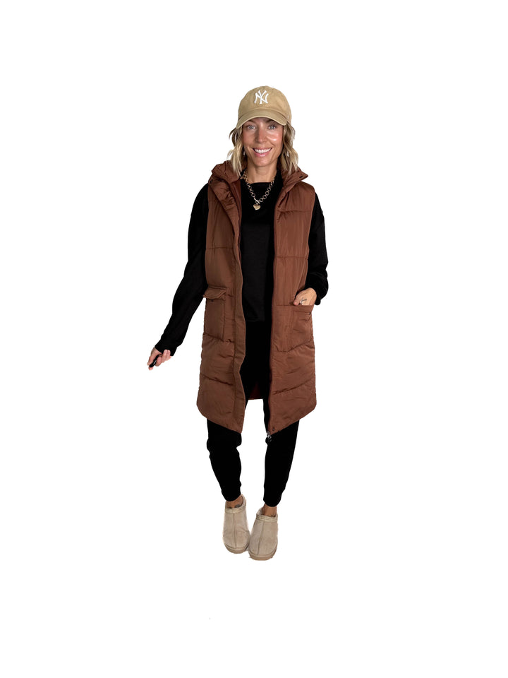 Remington Longline Puffer Vest- CAMEL BROWN