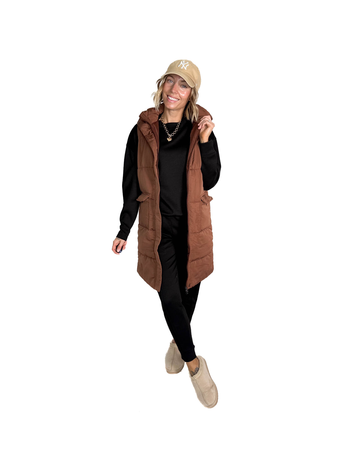 Remington Longline Puffer Vest- CAMEL BROWN