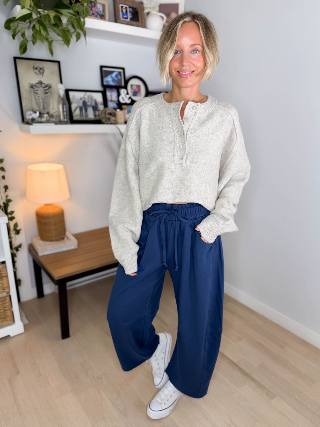 Gianna Knit Henley Sweater- MUSHROOM