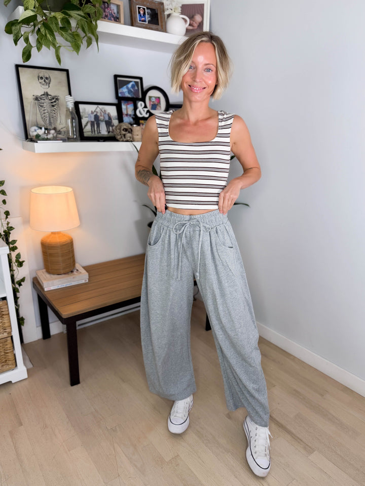 Oakes Cotton Terry Barrel Pant- DARK GREY