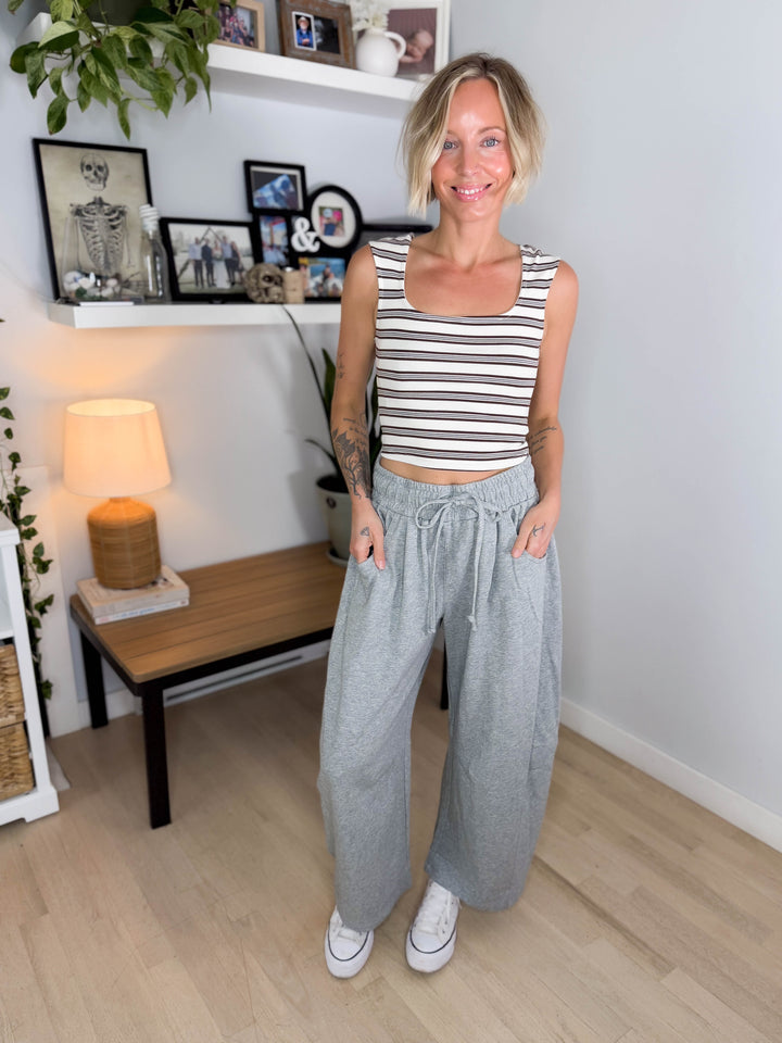 Tiara Striped Square Neck Crop Top- CREAM/MULTI