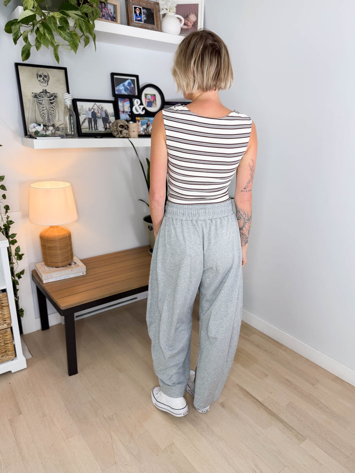 Oakes Cotton Terry Barrel Pant- DARK GREY
