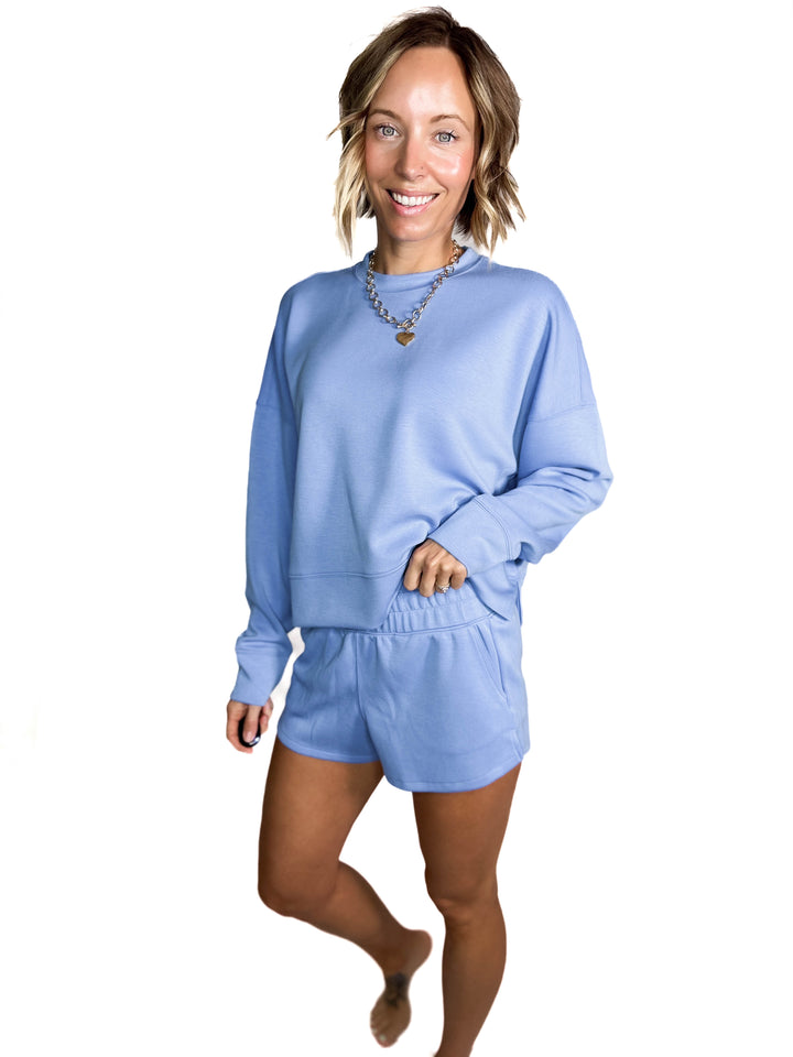 Kate Scuba Shorts Short Set- CORN FLOWER BLUE