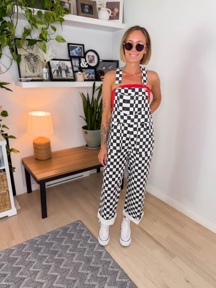 Game Day Checkered Overalls- BLACK