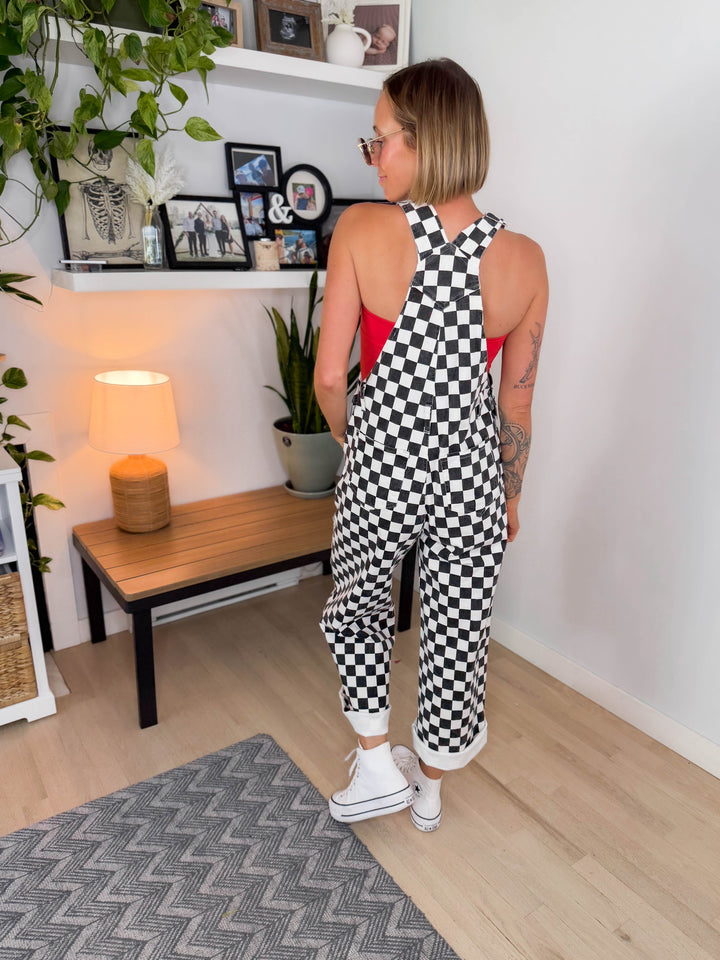 Game Day Checkered Overalls- BLACK