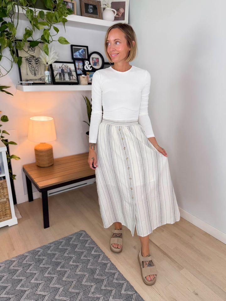 Luau Stripe Button Skirt- BLACK