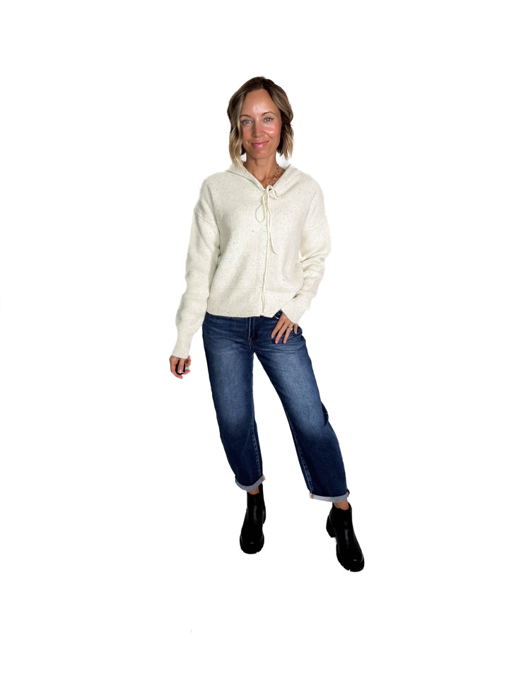 Caroline Button Up Hooded Sweater- OATMEAL