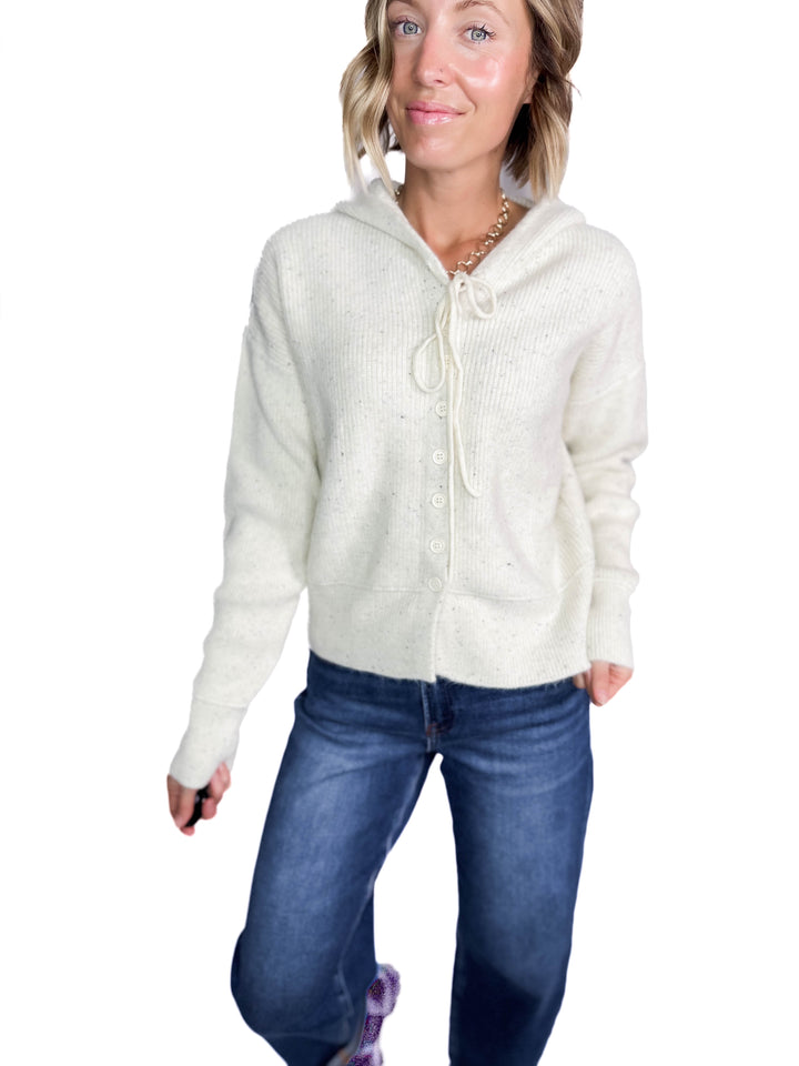 Caroline Button Up Hooded Sweater- OATMEAL