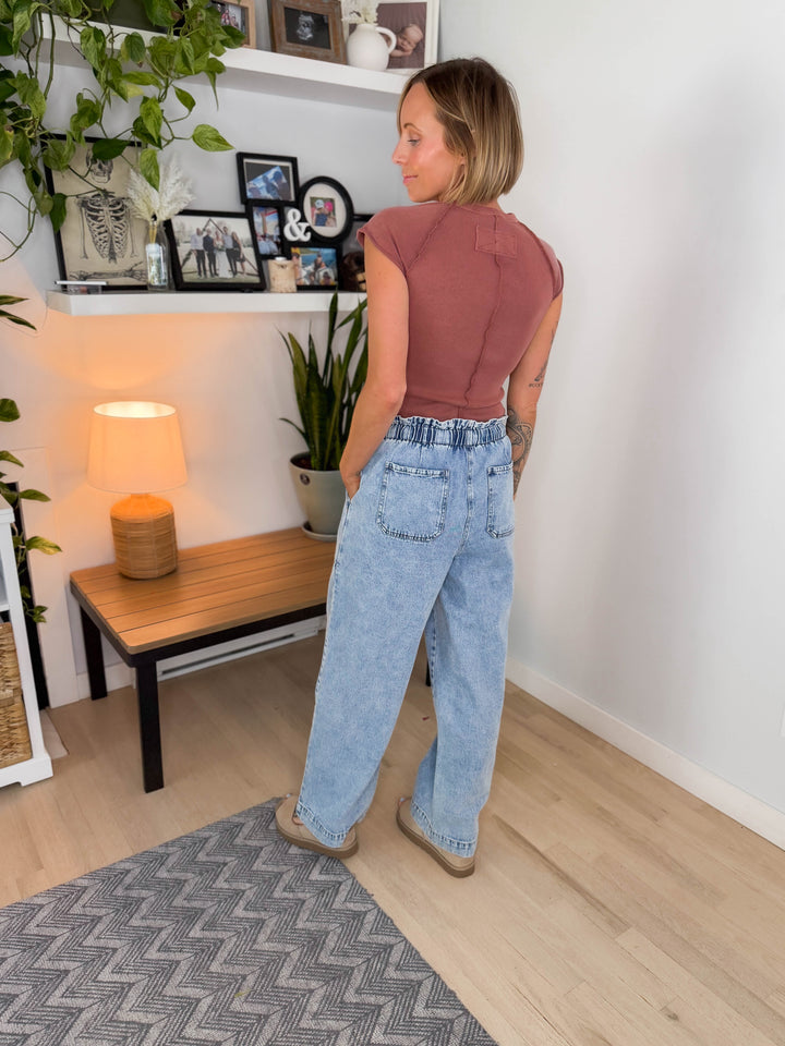 Lexton Exposed Seam Cotton Top- Terracotta