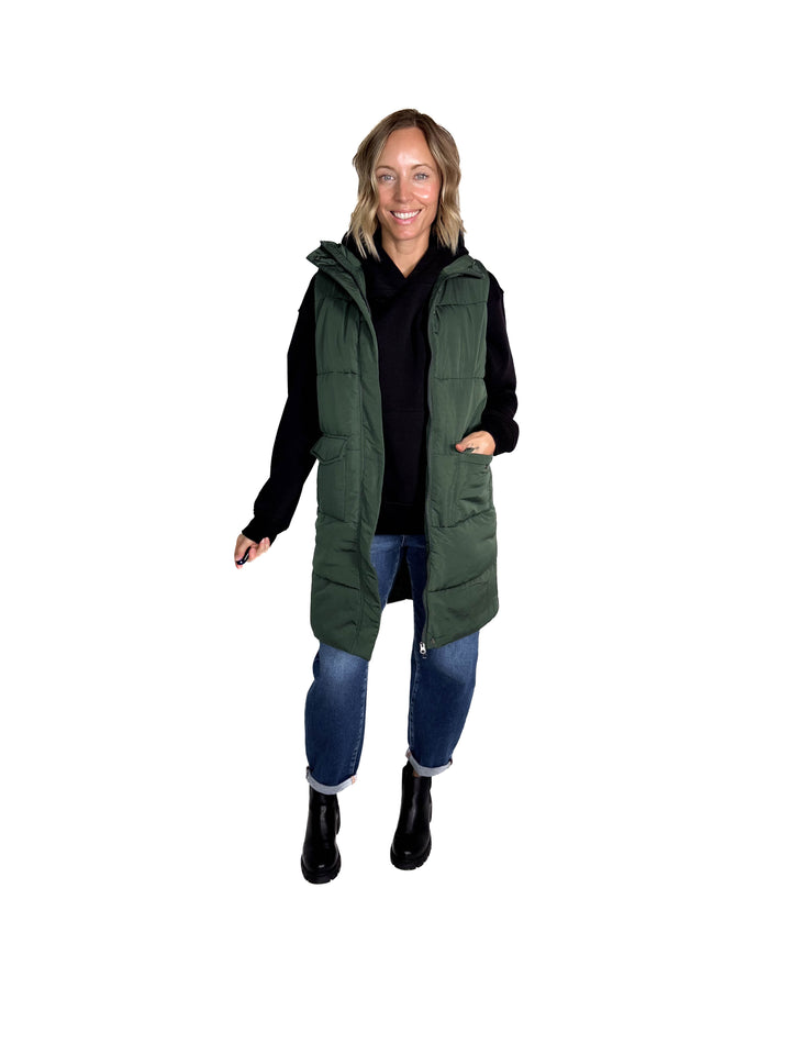 Remington Longline Puffer Vest- GREEN