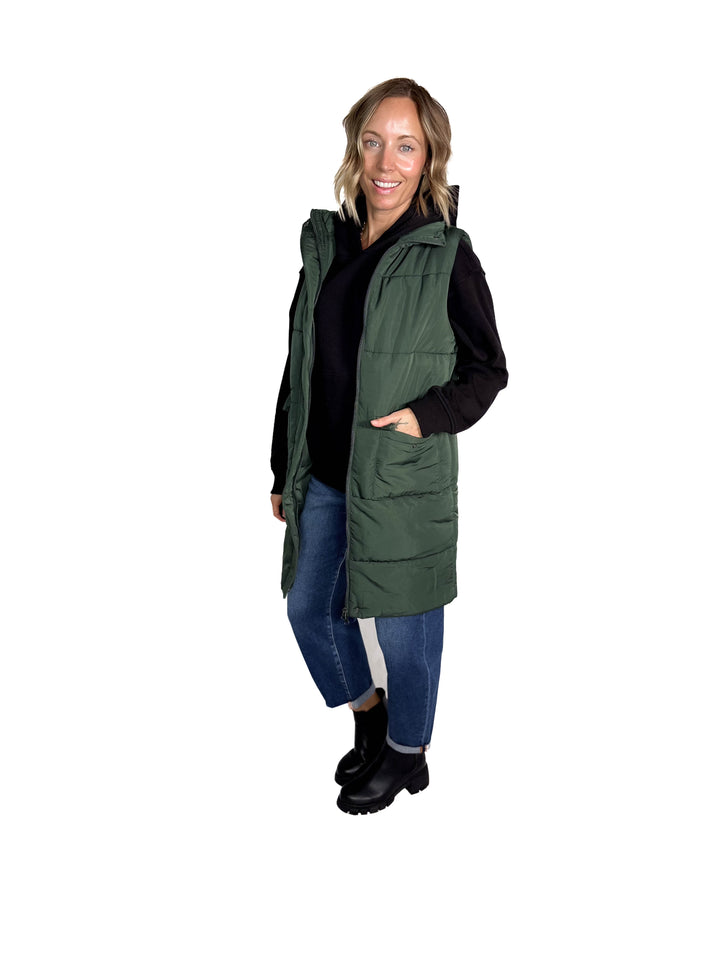 Remington Longline Puffer Vest- GREEN
