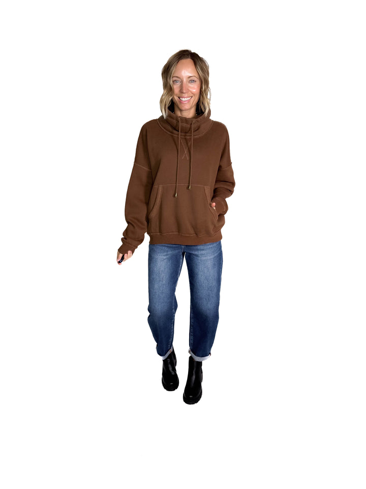 Flow Cowl Neck Fleece Pullover- MOCHA
