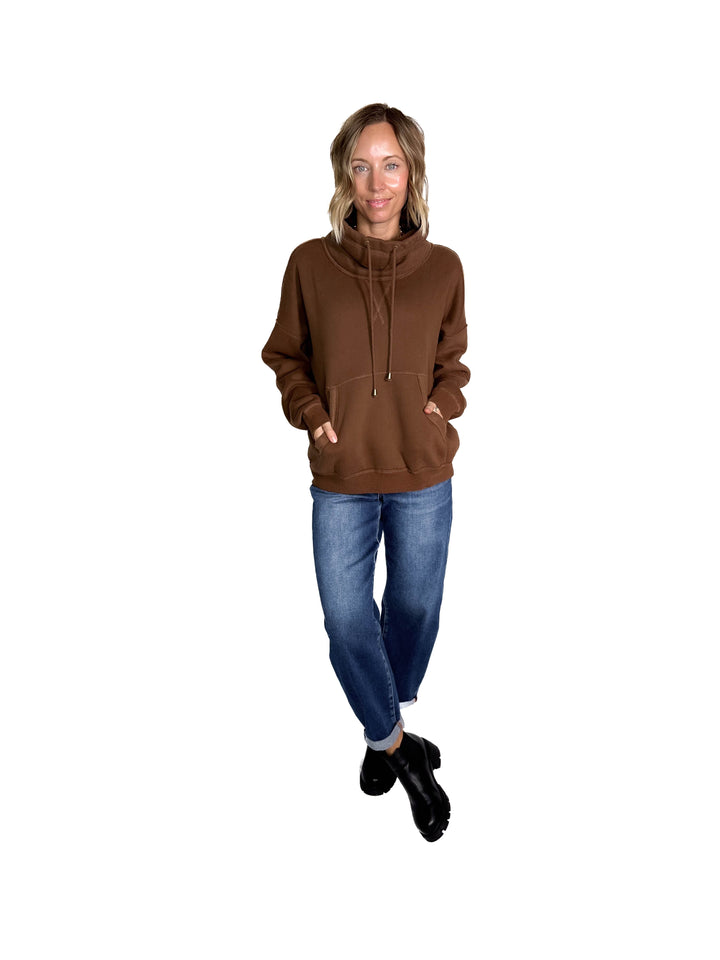 Flow Cowl Neck Fleece Pullover- MOCHA