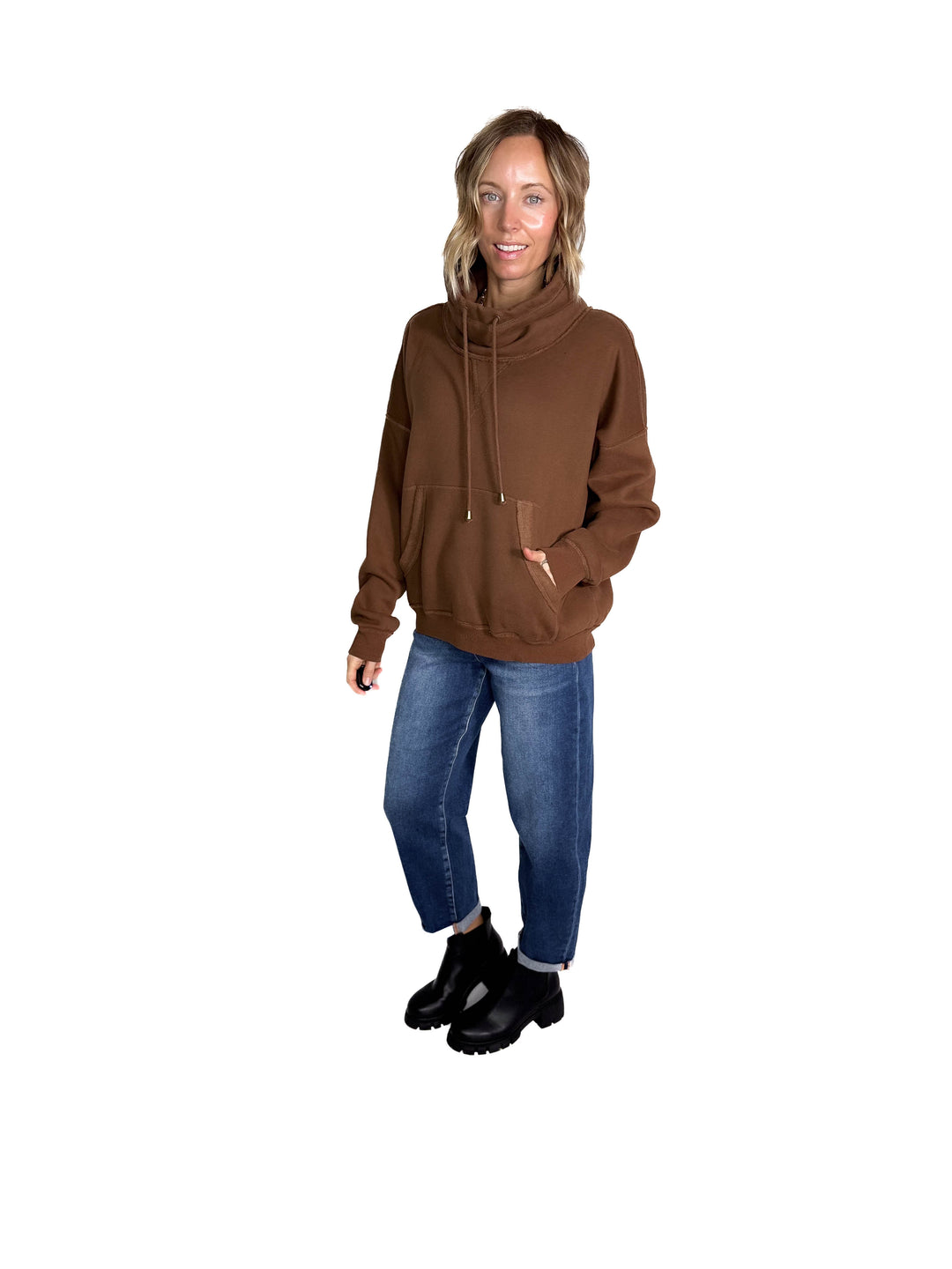 Flow Cowl Neck Fleece Pullover- MOCHA