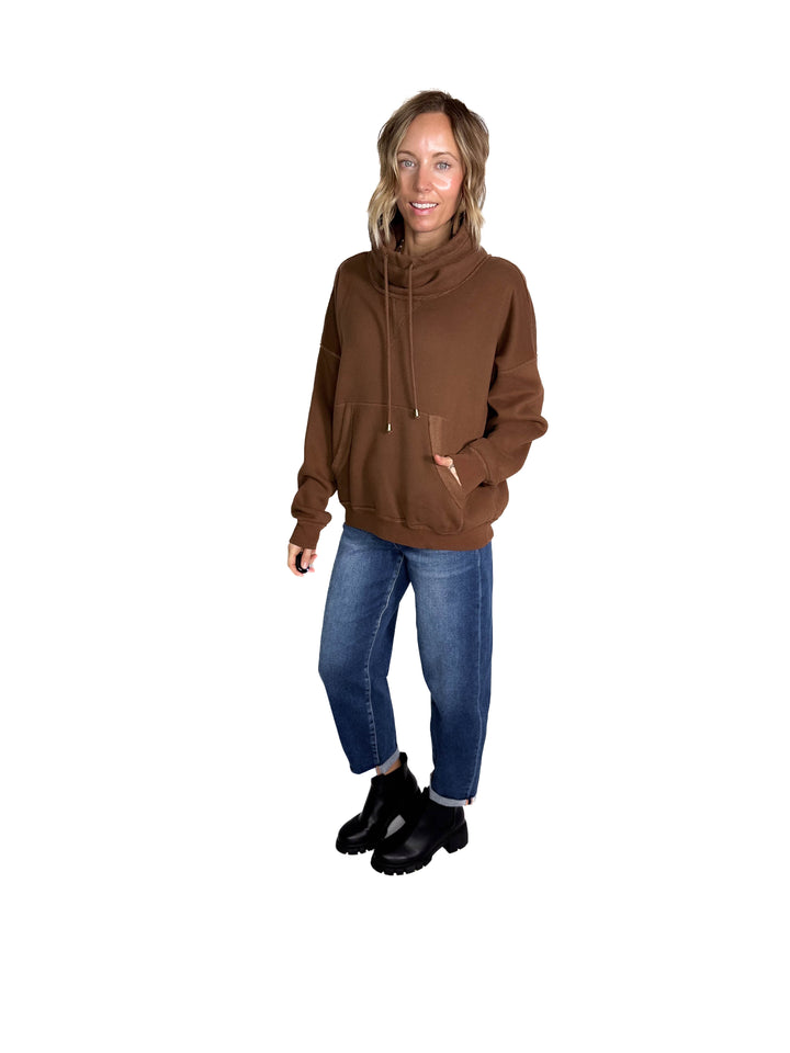 Flow Cowl Neck Fleece Pullover- MOCHA