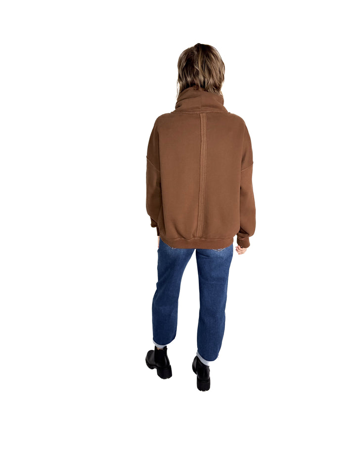 Flow Cowl Neck Fleece Pullover- MOCHA