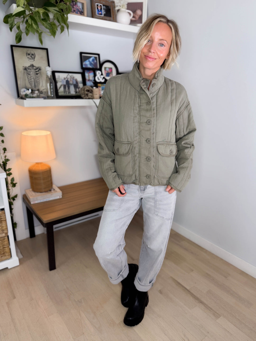 Baylor Mineral Washed Quilted Jacket- SAGE