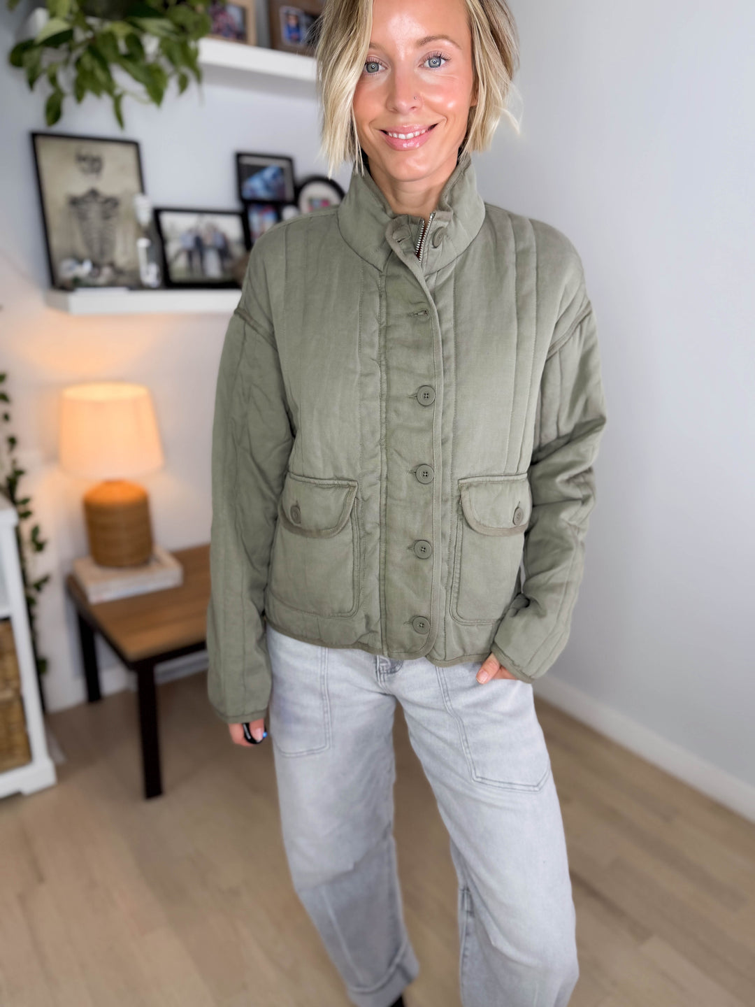 Baylor Mineral Washed Quilted Jacket- SAGE