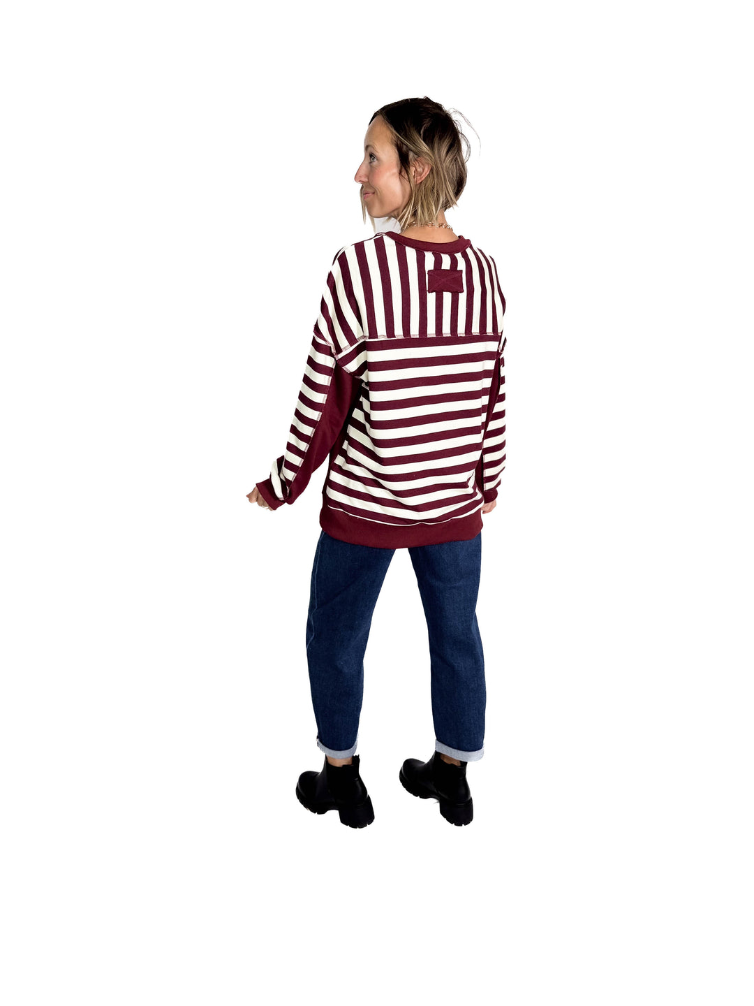 Brook 1/2 Button Pullover- BURGUNDY/CREAM-FINAL SALE *L*