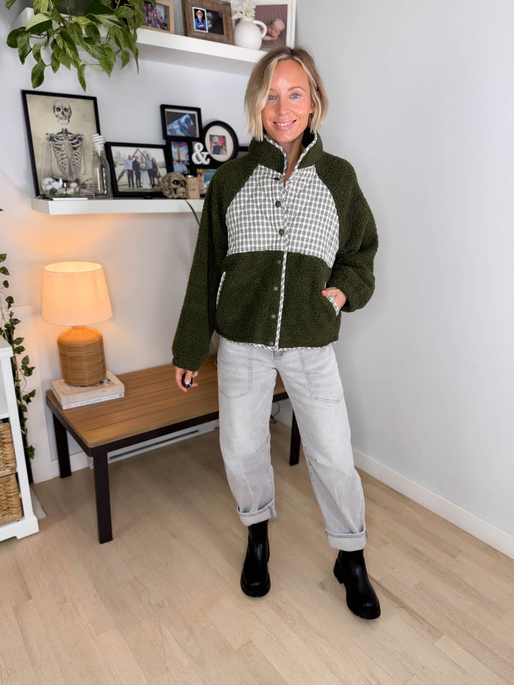 Aubree Fleece Jacket- OLIVE MULTI