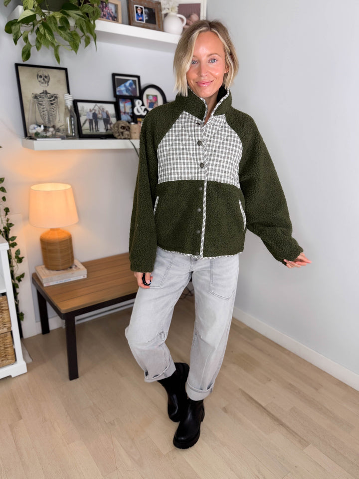 Aubree Fleece Jacket- OLIVE MULTI