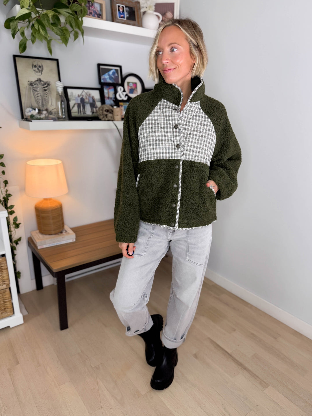 Aubree Fleece Jacket- OLIVE MULTI