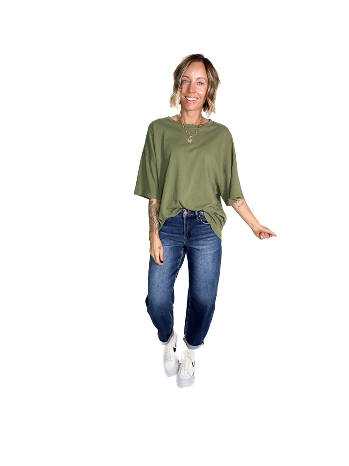 Lila Oversized Cotton Tunic Tee- LIGHT OLIVE