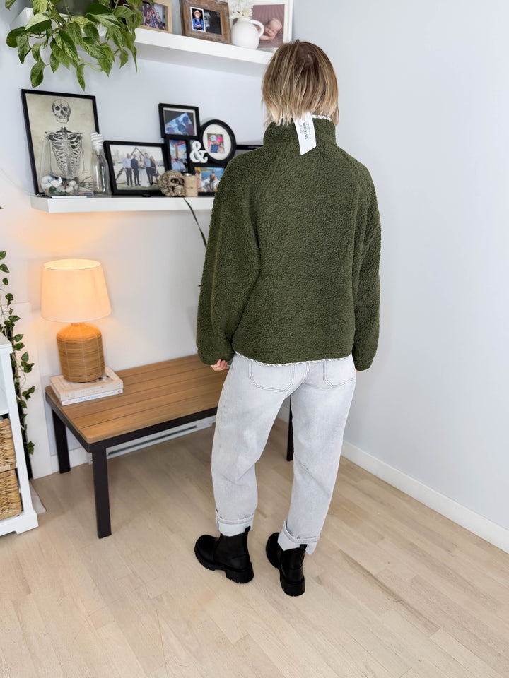 Aubree Fleece Jacket- OLIVE MULTI