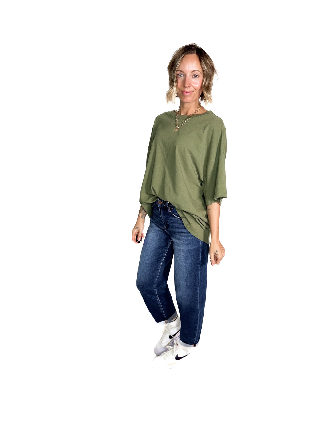 Lila Oversized Cotton Tunic Tee- LIGHT OLIVE