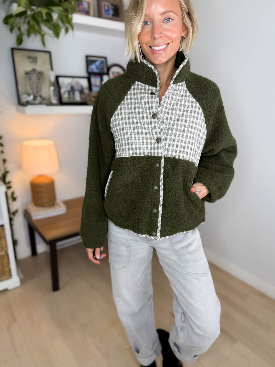 Aubree Fleece Jacket- OLIVE MULTI