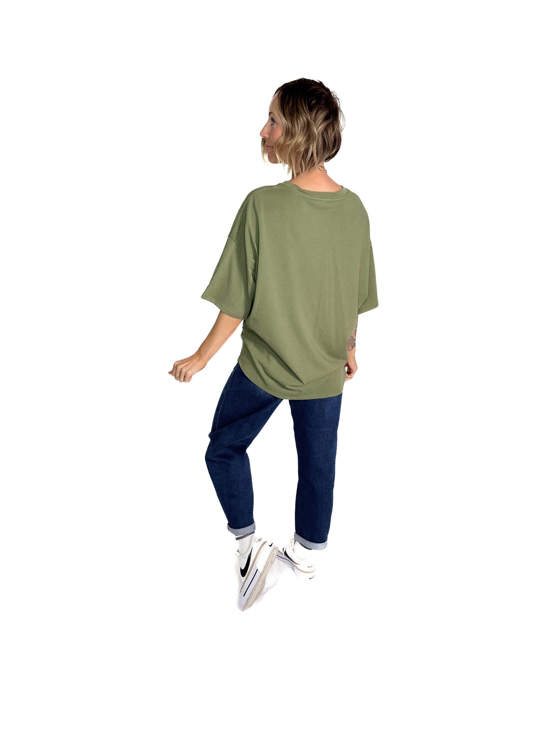 Lila Oversized Cotton Tunic Tee- LIGHT OLIVE