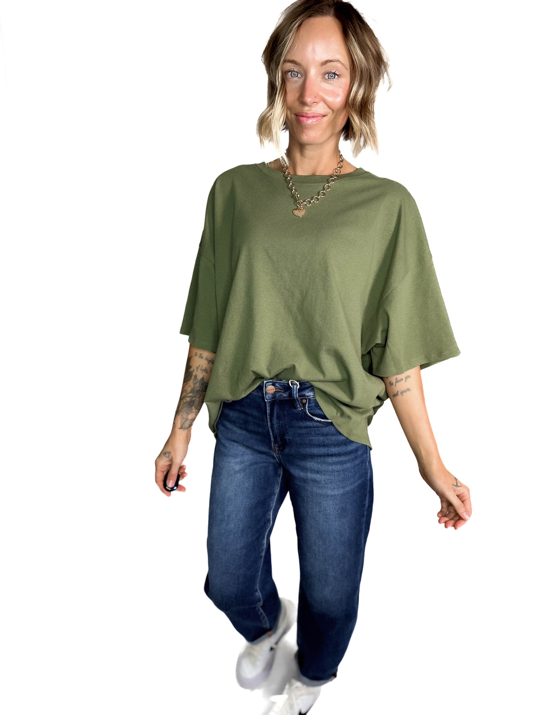 Lila Oversized Cotton Tunic Tee- LIGHT OLIVE